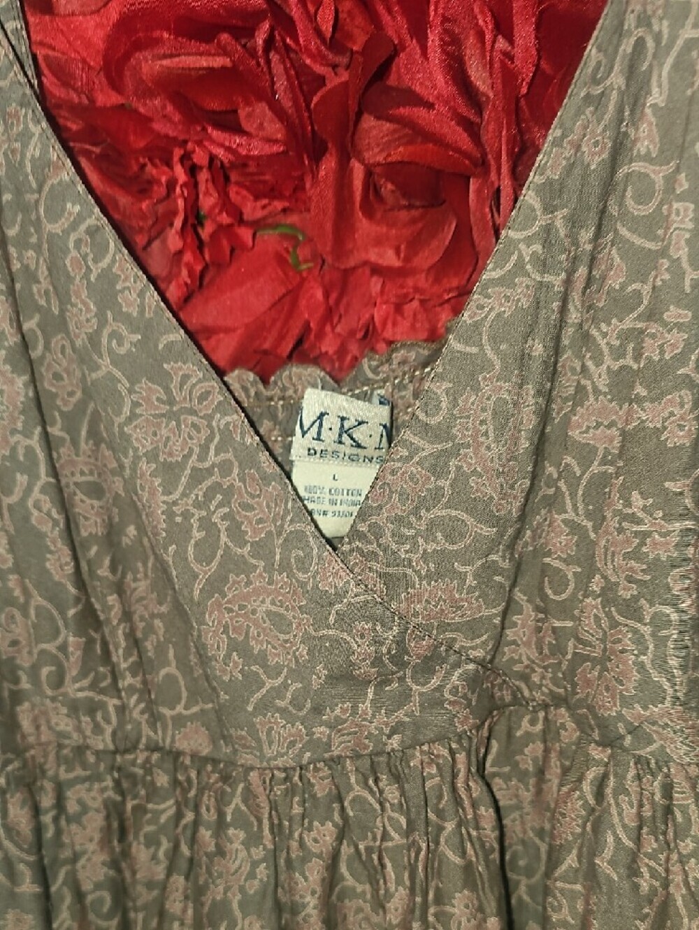MKM Brown Paisley Print Sleeveless Dress with Teal Border Size Large - Picture 3 of 11